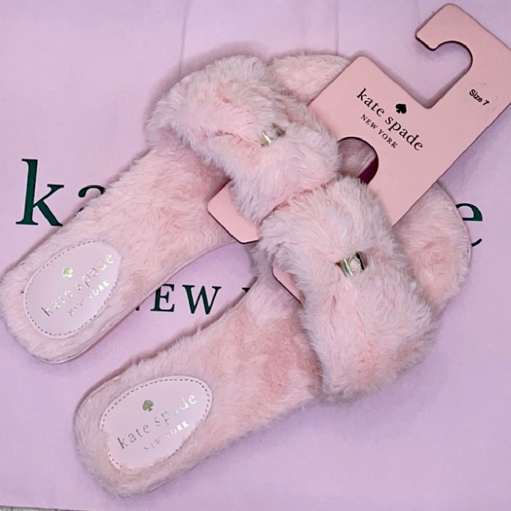 Kate Spade Sandy Slippers Faux Fur Light Pink